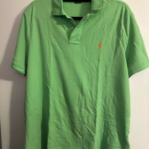 Polo Ralph Lauren Green Polo Shirt Orange Pony Classic Fit Size L
